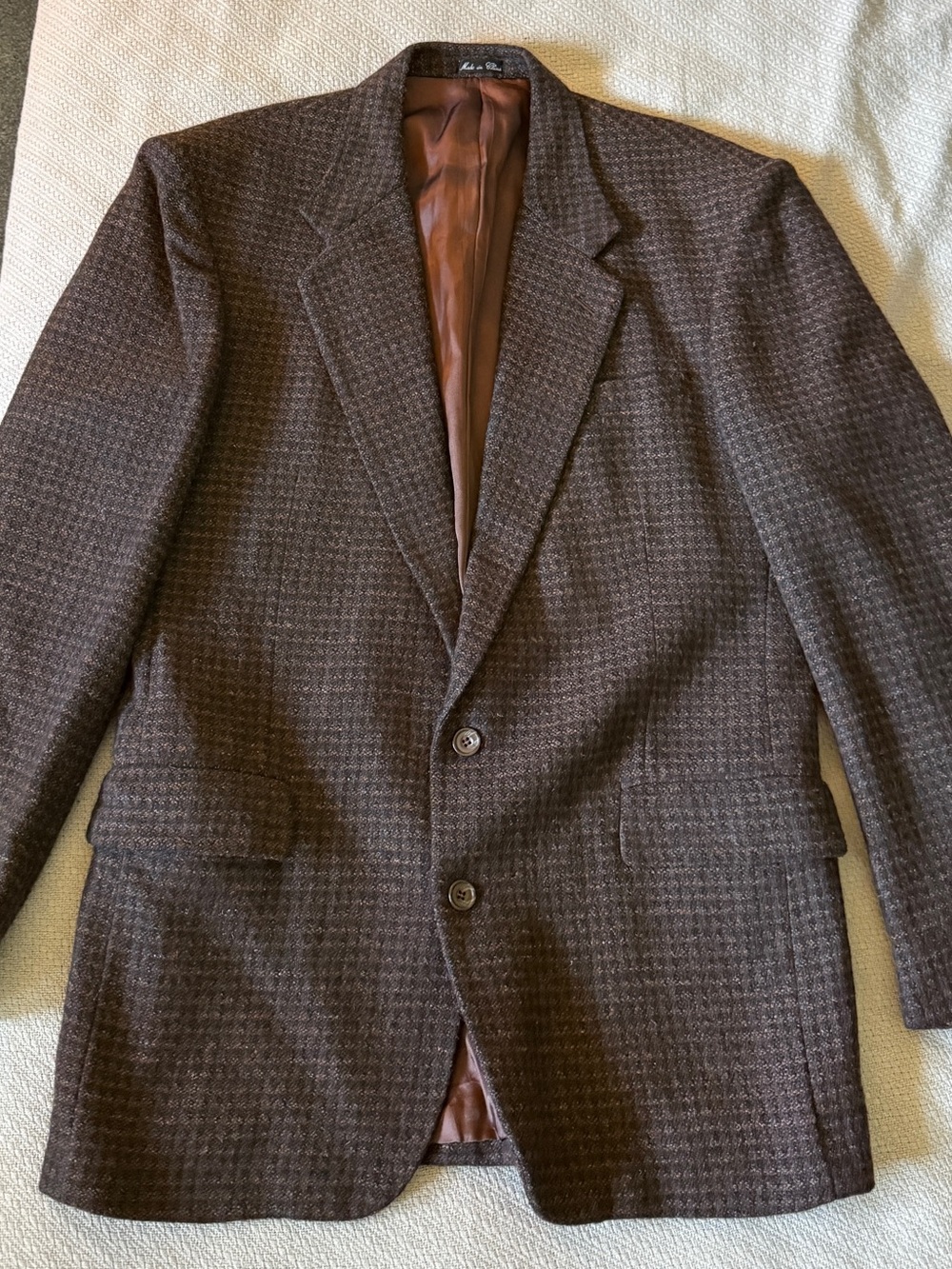 Vintage Guy Laroche Fleck Brown Black Fleck Tweed Sport Coat Jacket Blazer 40L